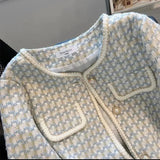 GETADME Veste/manteau en tweed vintage français de haute qualité, petit modèle parfumé, pour femme, idéal pour le printemps et l'automne, style décontracté, coupe courte, à carreaux.