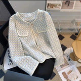 GETADME Veste/manteau en tweed vintage français de haute qualité, petit modèle parfumé, pour femme, idéal pour le printemps et l'automne, style décontracté, coupe courte, à carreaux.