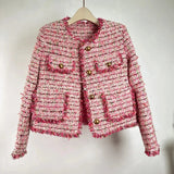 GETADME High Quality O Neck Small Fragrance Casual Coat Women's Autumn Winter French Casual Tassels Long S;eeve Fashion Tweed Jacket