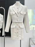 GETADME High Quality Small Fragrance Tweed Two Piece Woven Short Jacket Tops + Slim Fit Sling Dresses Women Sweet Short Dress Party Vest