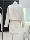 GETADME High Quality Small Fragrance Tweed Two Piece Woven Short Jacket Tops + Slim Fit Sling Dresses Women Sweet Short Dress Party Vest