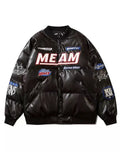 GETADME High Street Embroidered Letter PU Puffer Jacket Men Women Y2k Hip Hop Baseball Parkas Winter Thick Padded Coat Warm College Tops