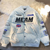 GETADME High Street Embroidered Letter PU Puffer Jacket Men Women Y2k Hip Hop Baseball Parkas Winter Thick Padded Coat Warm College Tops