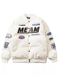 GETADME High Street Embroidered Letter PU Puffer Jacket Men Women Y2k Hip Hop Baseball Parkas Winter Thick Padded Coat Warm College Tops