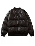 GETADME High Street Embroidered Letter PU Puffer Jacket Men Women Y2k Hip Hop Baseball Parkas Winter Thick Padded Coat Warm College Tops