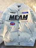 GETADME High Street Embroidered Letter PU Puffer Jacket Men Women Y2k Hip Hop Baseball Parkas Winter Thick Padded Coat Warm College Tops