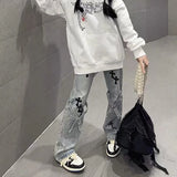 Pantalon de nettoyage de sols GETADME High Street Harajuku Hip Hop Dark Style pour femmes, taille haute, délavé, déchiré, style Y2K, jeans oversize pour hommes