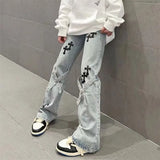 Pantalon de nettoyage de sols GETADME High Street Harajuku Hip Hop Dark Style pour femmes, taille haute, délavé, déchiré, style Y2K, jeans oversize pour hommes