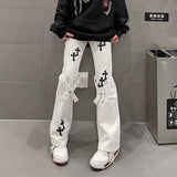 Pantalon de nettoyage de sols GETADME High Street Harajuku Hip Hop Dark Style pour femmes, taille haute, délavé, déchiré, style Y2K, jeans oversize pour hommes