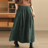 GETADME High Waist Corduroy Skirt Women New Arrival 2024 Autumn Vintage Style Solid Color Basics Female Casual Long Skirts B3967