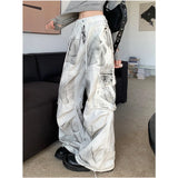 GETADME High Waist Women Tie Dyeing Jeans Hip-hop Style Vintage Streetwear Y2K Wide Leg Jean Plus Size Female Trouser Baggy Denim Pants