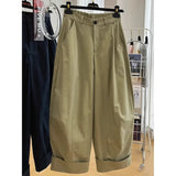 GETADME High end and chic design, elastic high waisted and loose wide leg banana pants, women's summer nine division casual pants