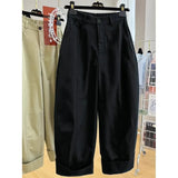 GETADME High end and chic design, elastic high waisted and loose wide leg banana pants, women's summer nine division casual pants