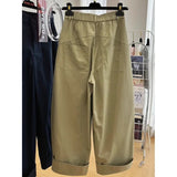 GETADME High end and chic design, elastic high waisted and loose wide leg banana pants, women's summer nine division casual pants