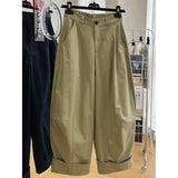 GETADME High end and chic design, elastic high waisted and loose wide leg banana pants, women's summer nine division casual pants