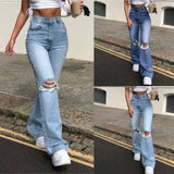 GETADME High-waisted Retro Stretch Women Pants Winter Edition New Style Ripped Bell Bottoms High Waist Straight Cylinder Wide Leg Jeans
