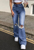 GETADME High-waisted Retro Stretch Women Pants Winter Edition New Style Ripped Bell Bottoms High Waist Straight Cylinder Wide Leg Jeans