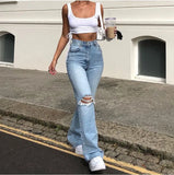 GETADME High-waisted Retro Stretch Women Pants Winter Edition New Style Ripped Bell Bottoms High Waist Straight Cylinder Wide Leg Jeans