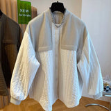 GETADME Hikigawa Autumn Casual Loose Women Quilted Coats Solid Chic Fashion Knitted Patchwoek Zipper Thin Cardigan Jackets Tops Mujer
