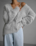 GETADME Hirsionsan Elegant Long Sleeve Sweater Women 2024 New Single-Breasted Female Casual Cardigan Soft Flexible Knitted Outwear