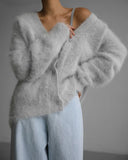 GETADME Hirsionsan Elegant Long Sleeve Sweater Women 2024 New Single-Breasted Female Casual Cardigan Soft Flexible Knitted Outwear