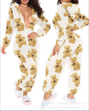 GETADME 홈웨어 파자마 점프수트 여성 가을 ​​겨울 긴팔 후드 팬츠 롬퍼 플러시 라운지웨어 파자마 점프수트 의상