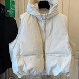 GETADME Hooded down vest women's 2024 autumn and winter new item white duck down vest loose jacket trend  puffer jacket