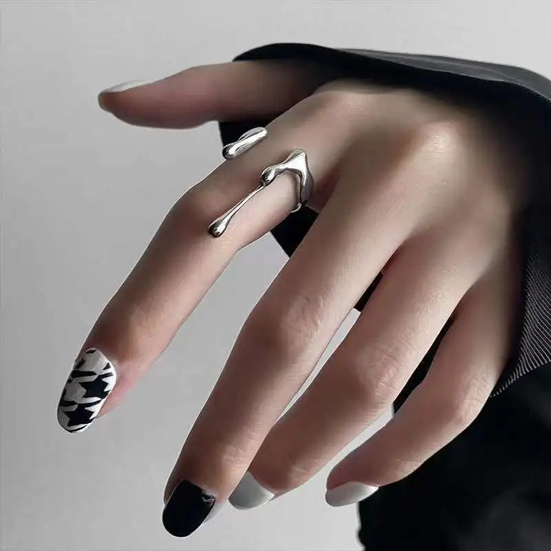 GETADME INS Minimalist Silver Color Irregular Wrinkled Surface Finger Rings for Women Men Punk Geometric Opening Ring Girl Party Jewelry