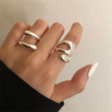 GETADME INS Minimalist Silver Color Irregular Wrinkled Surface Finger Rings for Women Men Punk Geometric Opening Ring Girl Party Jewelry