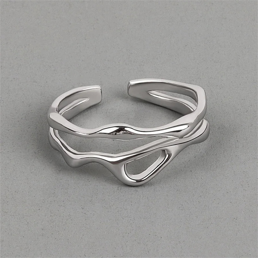GETADME INS Minimalist Silver Color Irregular Wrinkled Surface Finger Rings for Women Men Punk Geometric Opening Ring Girl Party Jewelry