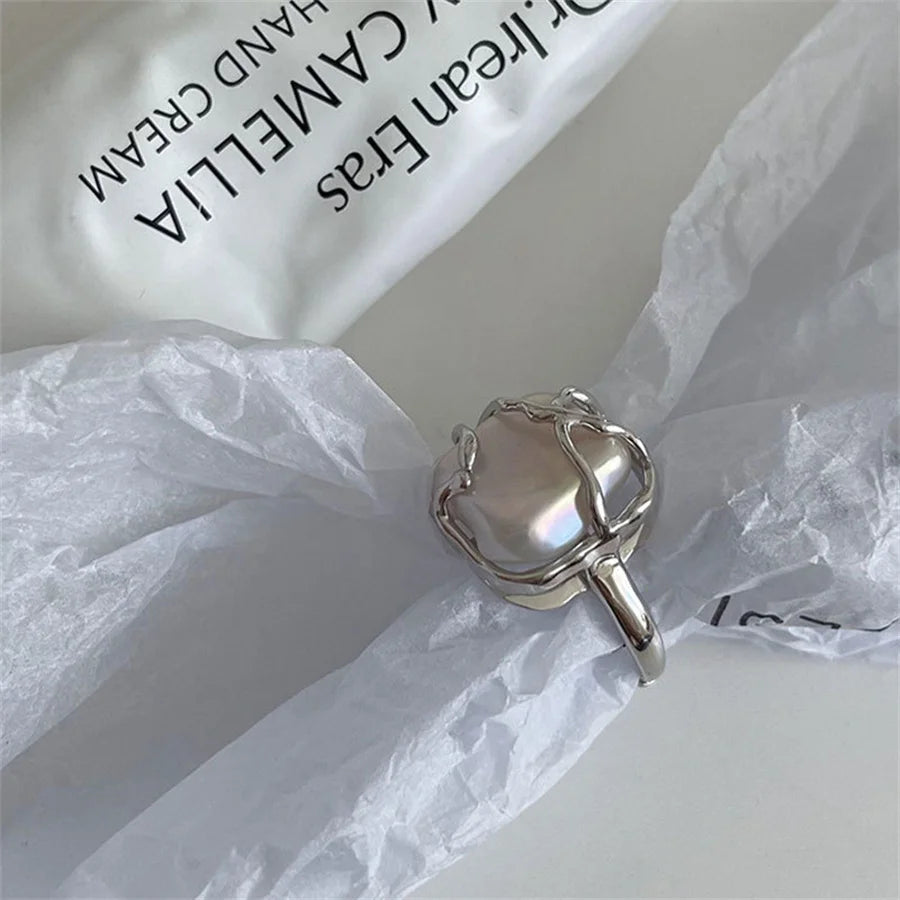 GETADME INS Minimalist Silver Color Irregular Wrinkled Surface Finger Rings for Women Men Punk Geometric Opening Ring Girl Party Jewelry