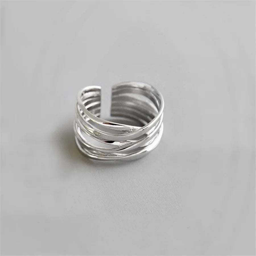 GETADME INS Minimalist Silver Color Irregular Wrinkled Surface Finger Rings for Women Men Punk Geometric Opening Ring Girl Party Jewelry