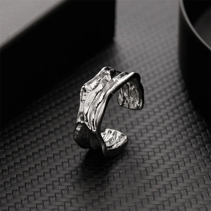 GETADME INS Minimalist Silver Color Irregular Wrinkled Surface Finger Rings for Women Men Punk Geometric Opening Ring Girl Party Jewelry
