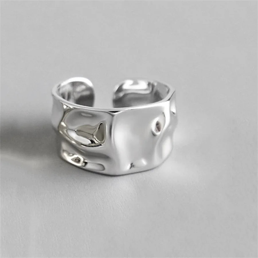 GETADME INS Minimalist Silver Color Irregular Wrinkled Surface Finger Rings for Women Men Punk Geometric Opening Ring Girl Party Jewelry