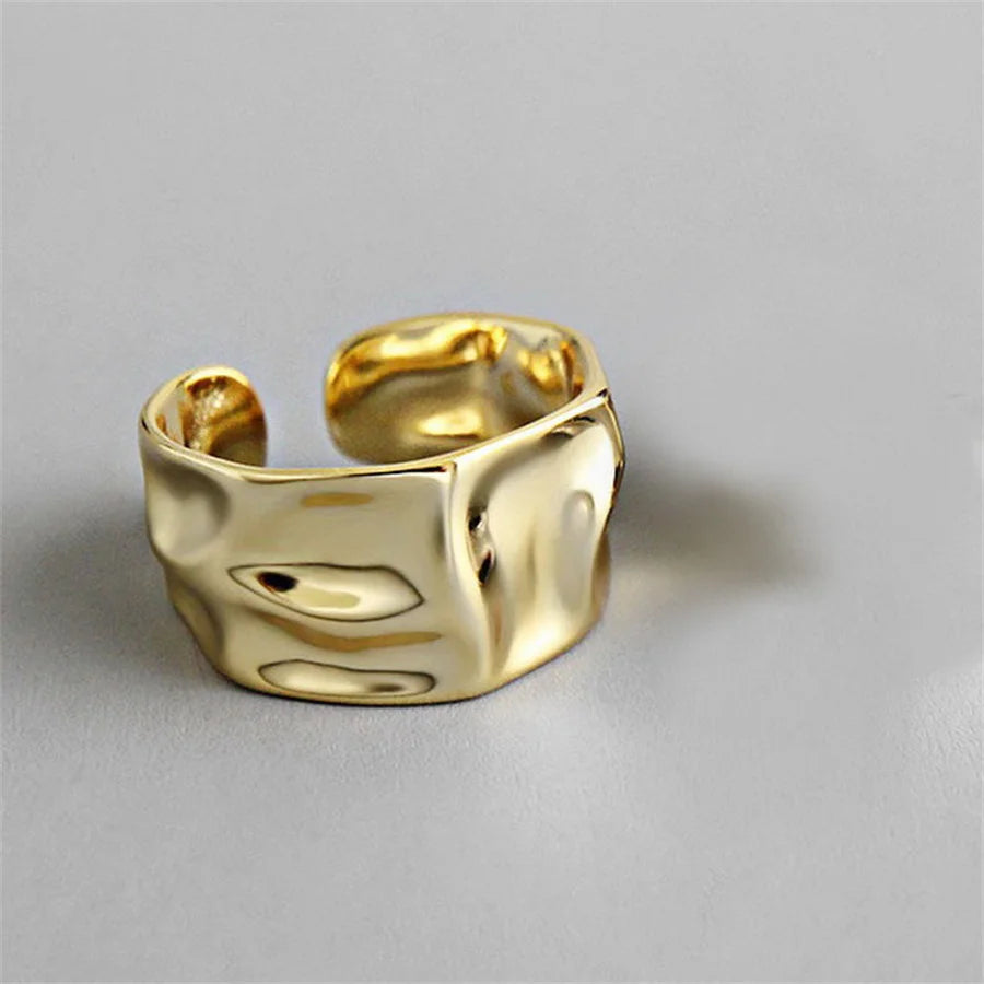 GETADME INS Minimalist Silver Color Irregular Wrinkled Surface Finger Rings for Women Men Punk Geometric Opening Ring Girl Party Jewelry