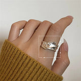 GETADME INS Minimalist Silver Color Irregular Wrinkled Surface Finger Rings for Women Men Punk Geometric Opening Ring Girl Party Jewelry