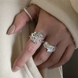 GETADME INS Minimalist Silver Color Irregular Wrinkled Surface Finger Rings for Women Men Punk Geometric Opening Ring Girl Party Jewelry