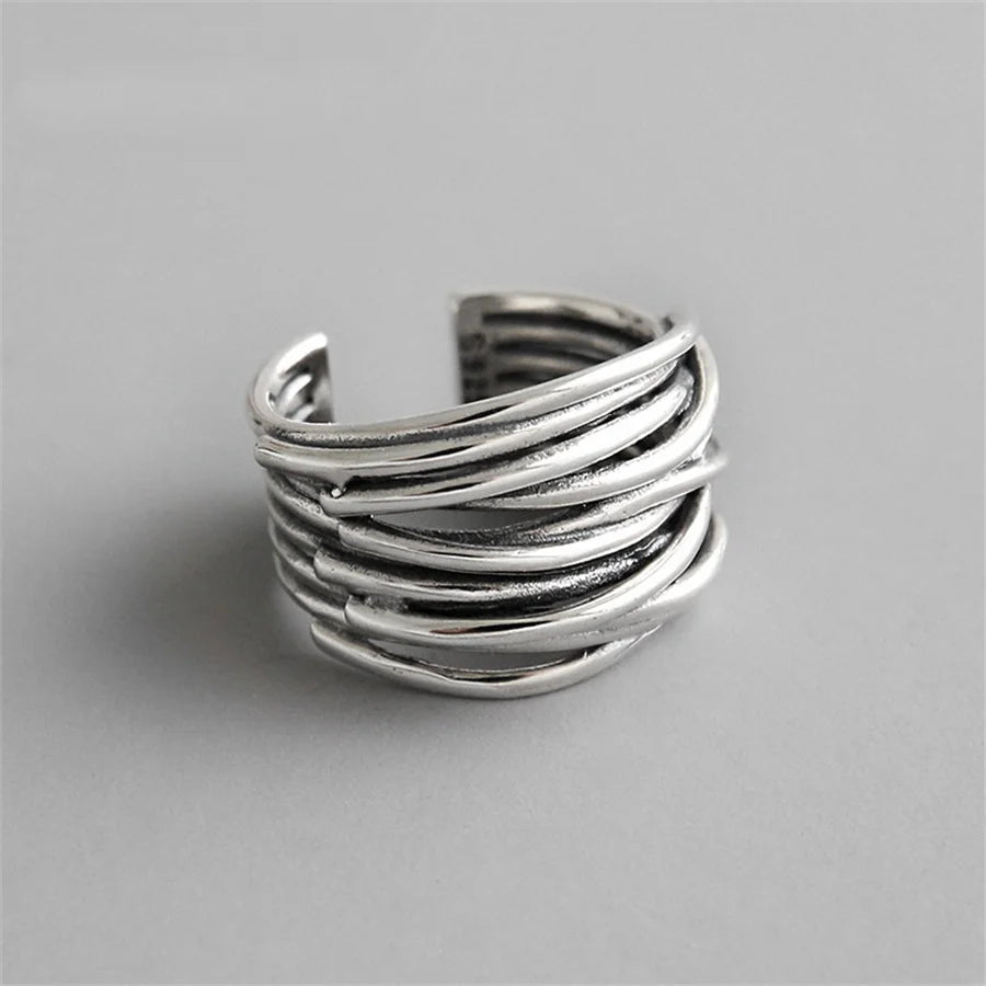 GETADME INS Minimalist Silver Color Irregular Wrinkled Surface Finger Rings for Women Men Punk Geometric Opening Ring Girl Party Jewelry