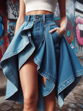 GETADME Irregular Denim Skirt 2025 Summer Personality High Waist Loose Streetwear Mid Length Midi Skirts Y2k Layered Hem Clothes
