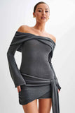 GETADME Irregular Lace-Up Knit Mini Dress Female Off-Shoulder Slim Splice Twist Ribbed Sweater Dress Women's Elegant Party Dress