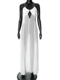 GETADME JULISSA MO Sexy See Through Mesh Women Maxi Dress White Spaghetti Strap Hollow Out Dress Femme Spring Loose Party Beachwear 2025