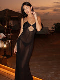 GETADME JULISSA MO Sexy See Through Mesh Women Maxi Dress White Spaghetti Strap Hollow Out Dress Femme Spring Loose Party Beachwear 2025