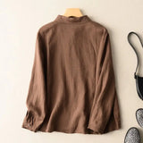 GETADME Japan Daily Geometric Pattern Printing Thin Cotton Linen Polo Neck Patchwork Tribal Ethnic Style Women Shirt Single Breasted