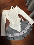 GETADME Japanese Kawaii Two Piece Set Women Sweet Rabbit Print Cute Skirt Suit Female Korean Slim Tops＋Princess Cake Skirt 2025 Autumn
