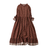GETADME Japanese Mori Girl Vintage Floral Print Ruffled Cotton Dress Women Spring Autumn Long Sleeve Casual Loose Retro A-line Dresses