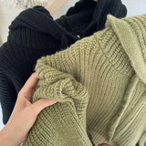 GETADME Japanese Retro Hooded Knitted Cardigan Female Autumn Winter Zipper Pockets Sweater Coat Women Casual Loose Solid Knitwear Woman