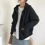 GETADME Japanese Retro Hooded Knitted Cardigan Female Autumn Winter Zipper Pockets Sweater Coat Women Casual Loose Solid Knitwear Woman