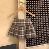 GETADME Japanese Style Retro Spicy Girl Plaid Pleated Skirt Autumn Winter College Style Woolen Mini Skirt High Waiste Sweet Kawaii Skirt