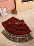 GETADME Japanese Style Retro Spicy Girl Plaid Pleated Skirt Autumn Winter College Style Woolen Mini Skirt High Waiste Sweet Kawaii Skirt