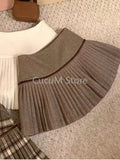 GETADME Japanese Style Retro Spicy Girl Plaid Pleated Skirt Autumn Winter College Style Woolen Mini Skirt High Waiste Sweet Kawaii Skirt